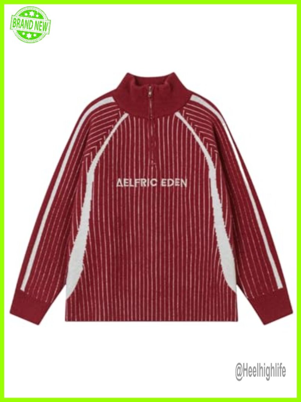 Vintage Striped Quarter Zip Knit Sweater Drop Shoulder Pullover